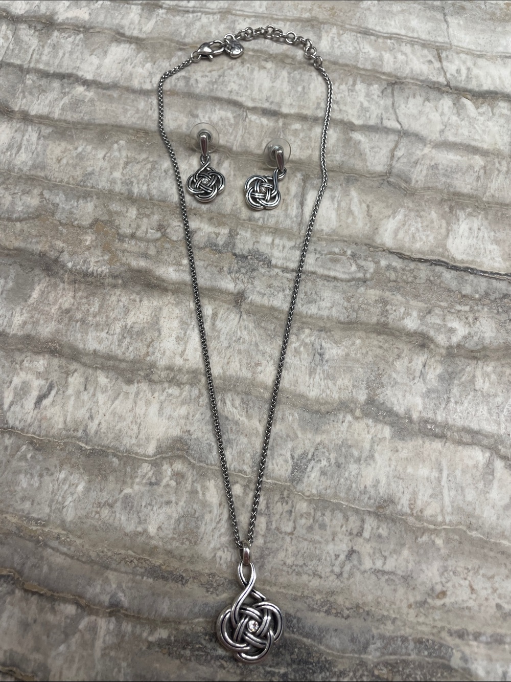 Brighton Silver Twisted Knot Necklace with Matching Earrings